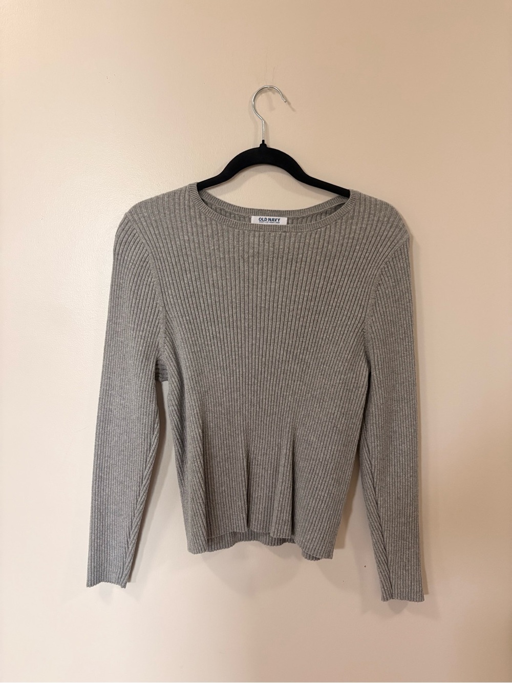 Old Navy Light Gray Ribbed Scoop-Neck Sweater